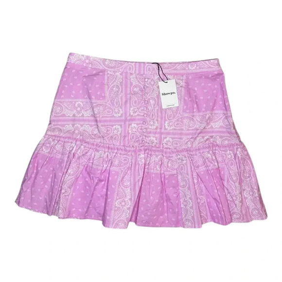 Showpo Noemi Mini Skirt in Pink Scarf Print - NWT - Size 12 - Picture 1 of 4